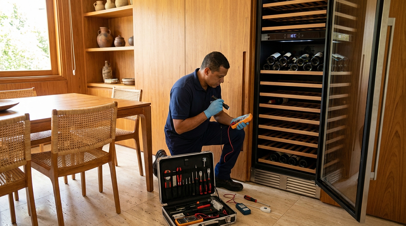 Substituição de termostato em adega climatizada em visita técnica em Uberlândia‑MG