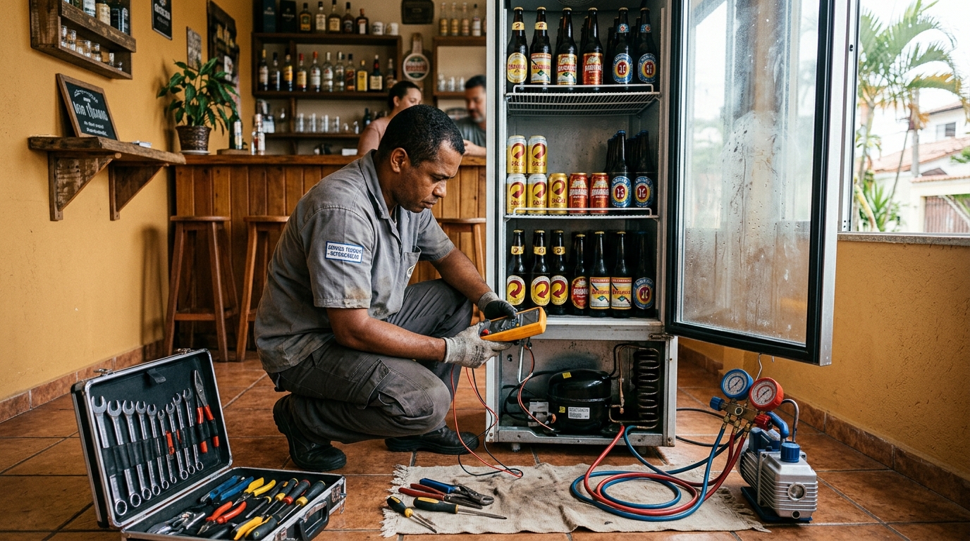 Substituição de termostato de cervejeira em serviço técnico em Uberlândia‑MG